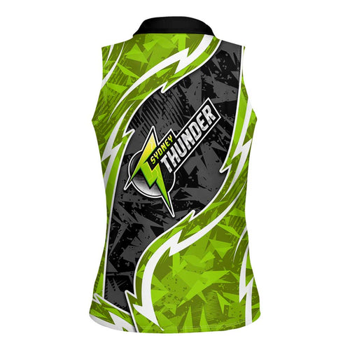 Sydney Thunder Women Sleeveless Polo Shirt Flaming Lightning Storm Geometric Sports Mascot Art