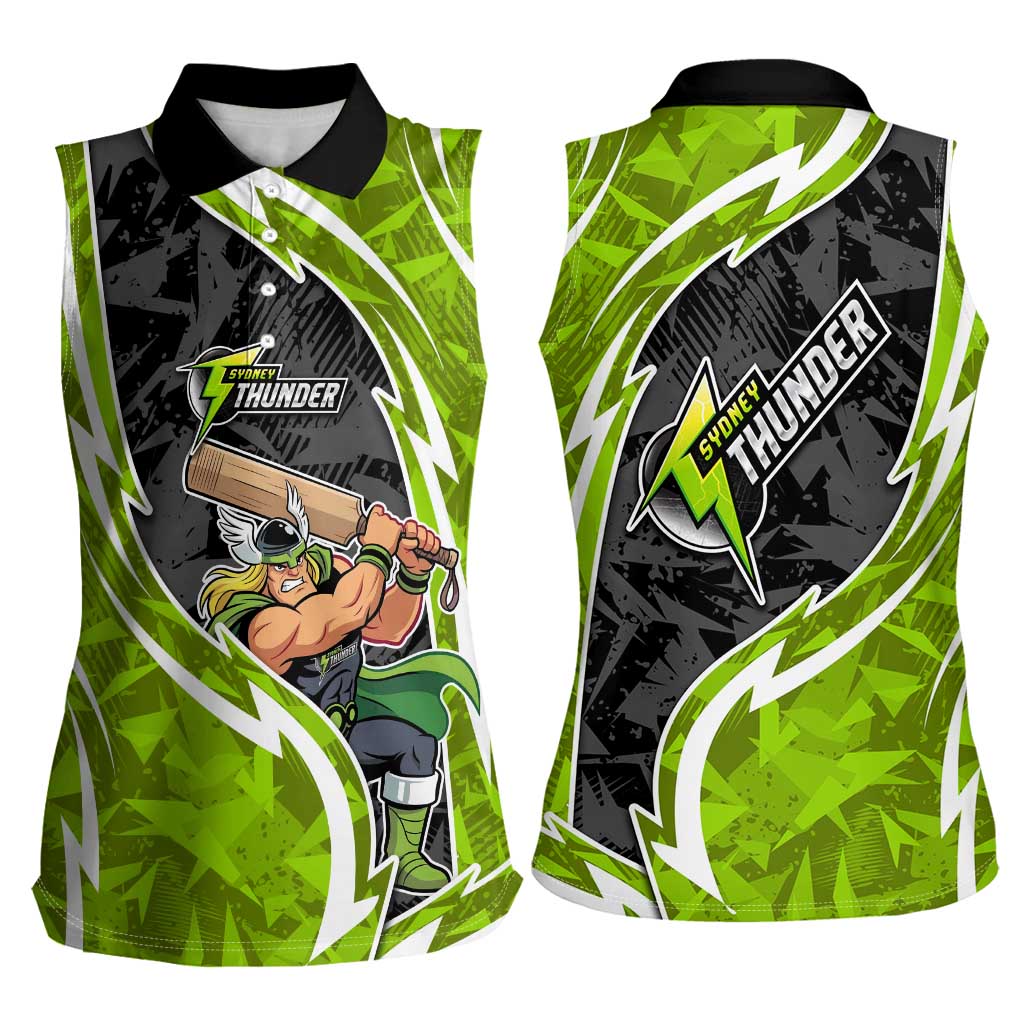 Sydney Thunder Women Sleeveless Polo Shirt Flaming Lightning Storm Geometric Sports Mascot Art