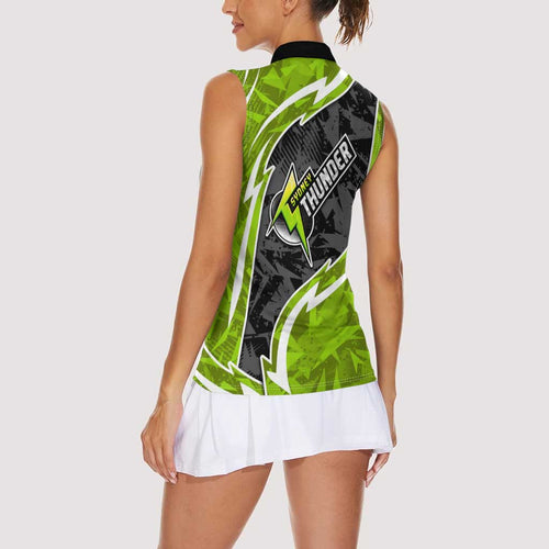 Sydney Thunder Women Sleeveless Polo Shirt Flaming Lightning Storm Geometric Sports Mascot Art