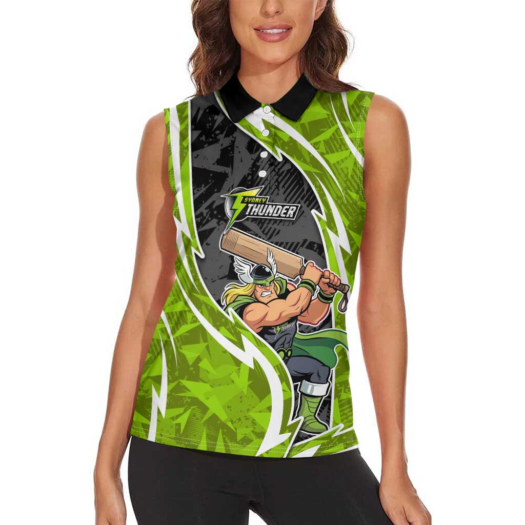 Sydney Thunder Women Sleeveless Polo Shirt Flaming Lightning Storm Geometric Sports Mascot Art