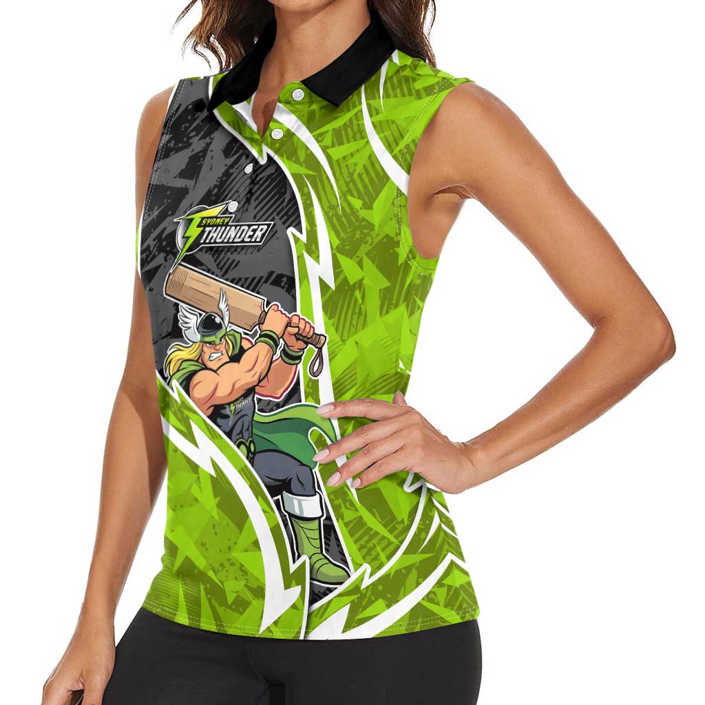 Sydney Thunder Women Sleeveless Polo Shirt Flaming Lightning Storm Geometric Sports Mascot Art