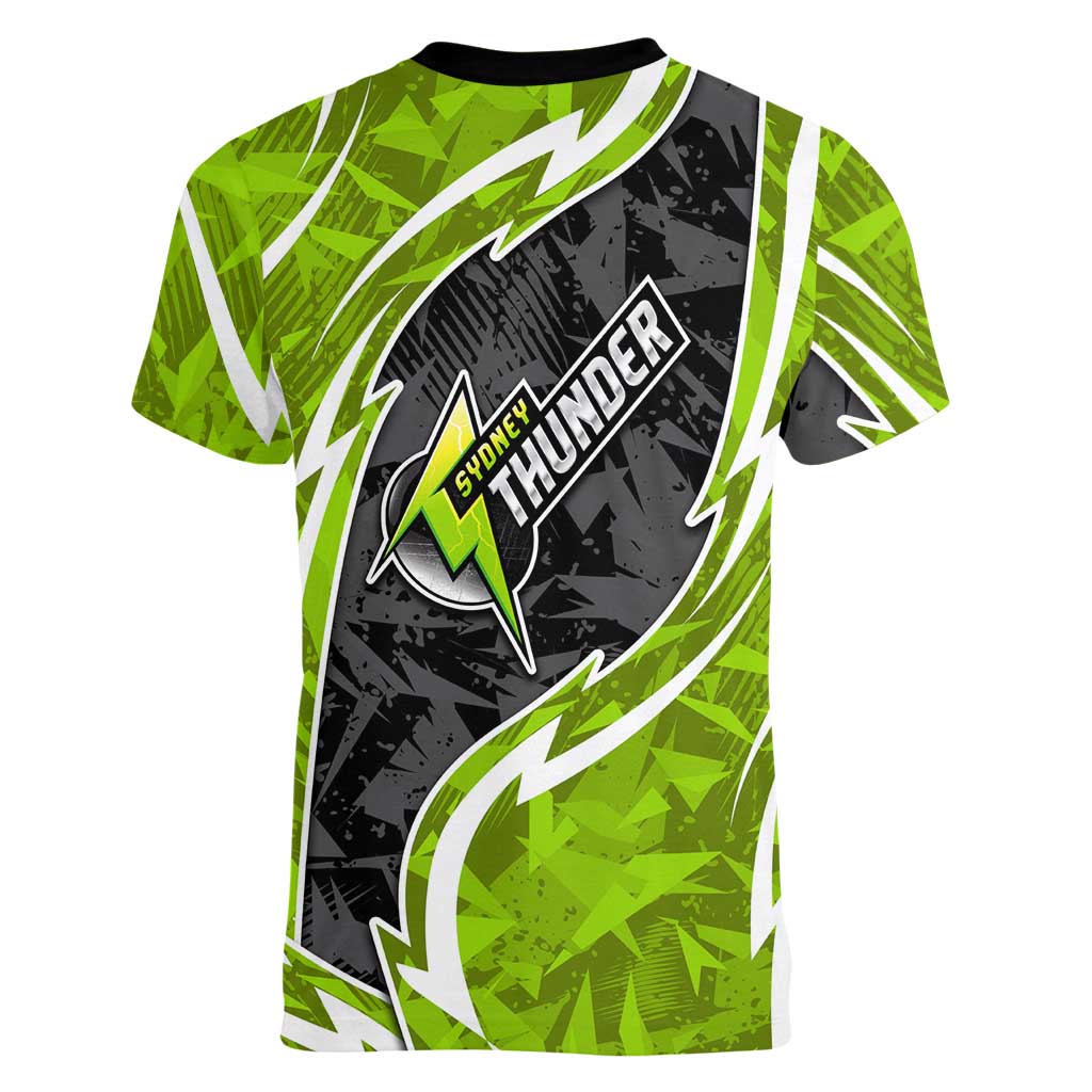 Sydney Thunder Women V-Neck T-Shirt Flaming Lightning Storm Geometric Sports Mascot Art