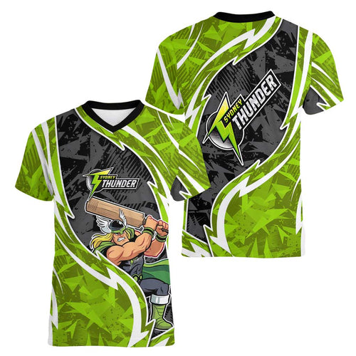 Sydney Thunder Women V-Neck T-Shirt Flaming Lightning Storm Geometric Sports Mascot Art