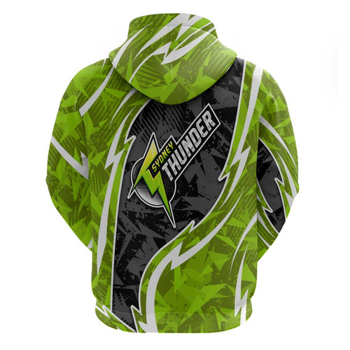 Sydney Thunder Zip Hoodie Flaming Lightning Storm Geometric Sports Mascot Art