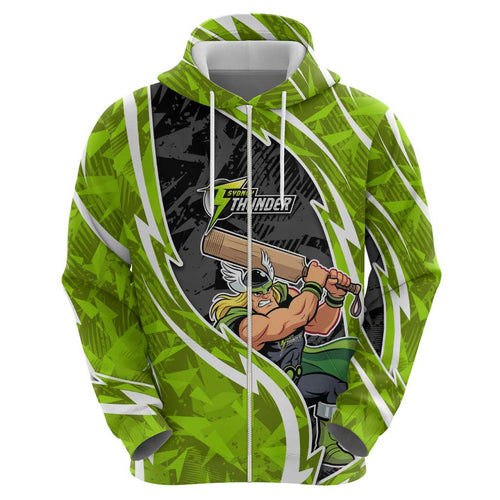 Sydney Thunder Zip Hoodie Flaming Lightning Storm Geometric Sports Mascot Art