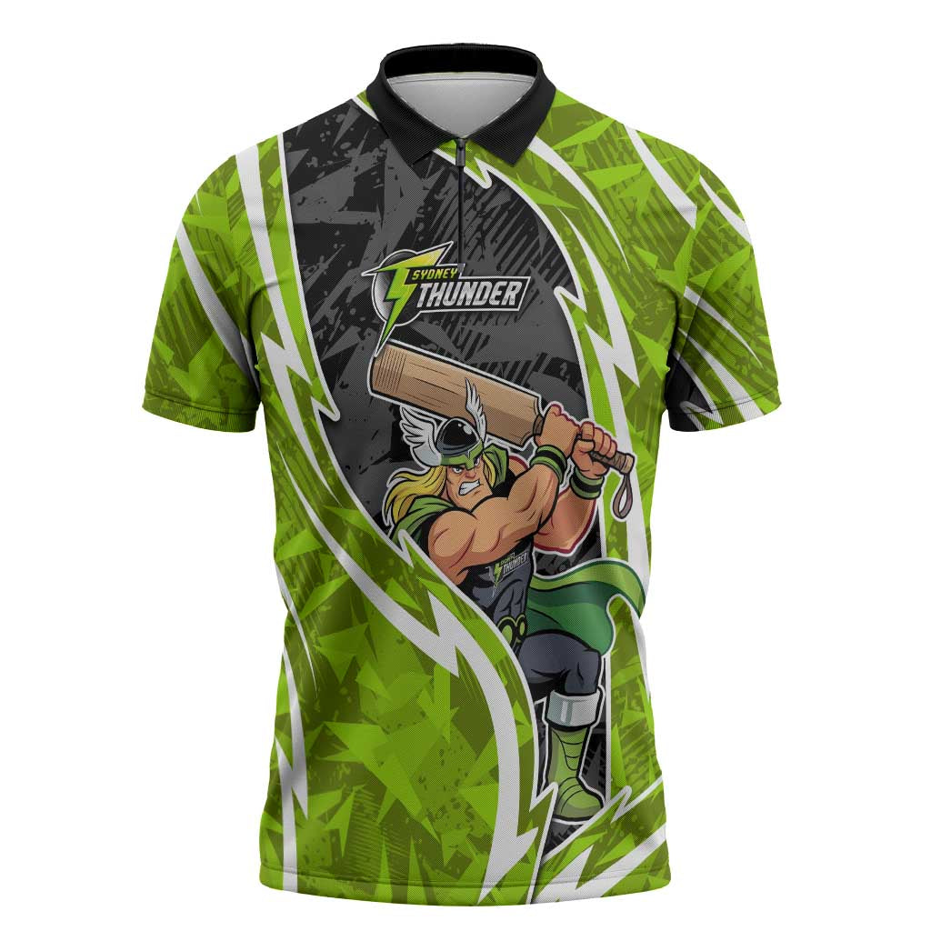 Sydney Thunder Zipper Polo Shirt Flaming Lightning Storm Geometric Sports Mascot Art
