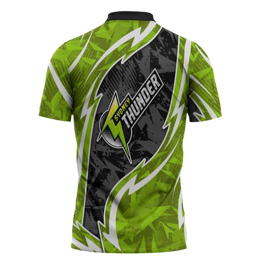 Sydney Thunder Zipper Polo Shirt Flaming Lightning Storm Geometric Sports Mascot Art