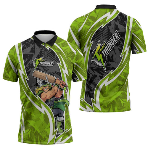 Sydney Thunder Zipper Polo Shirt Flaming Lightning Storm Geometric Sports Mascot Art