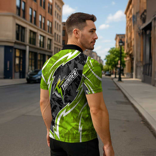 Sydney Thunder Zipper Polo Shirt Flaming Lightning Storm Geometric Sports Mascot Art