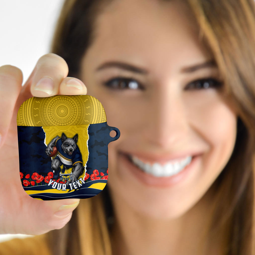 Personalized Cowboys ANZAC Tribute AirPods Case Poppy Field Soldier Silhouette Aboriginal Rugby Mascot