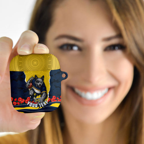 Personalized Cowboys ANZAC Tribute AirPods Case Poppy Field Soldier Silhouette Aboriginal Rugby Mascot