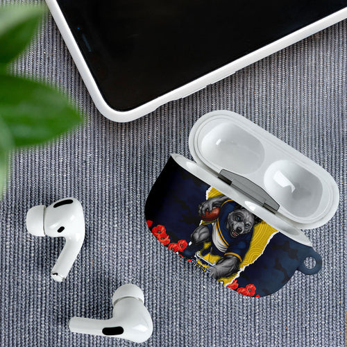 Personalized Cowboys ANZAC Tribute AirPods Case Poppy Field Soldier Silhouette Aboriginal Rugby Mascot