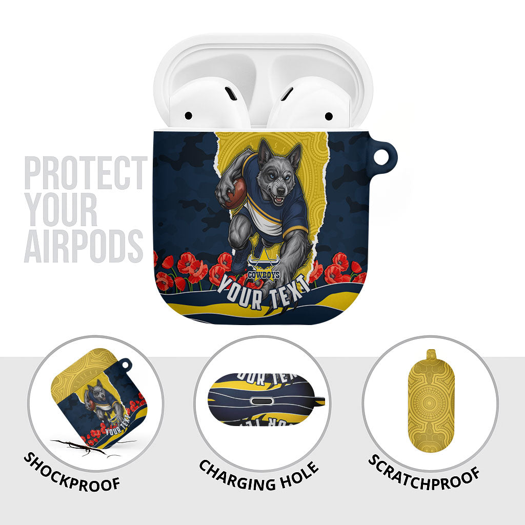 Personalized Cowboys ANZAC Tribute AirPods Case Poppy Field Soldier Silhouette Aboriginal Rugby Mascot