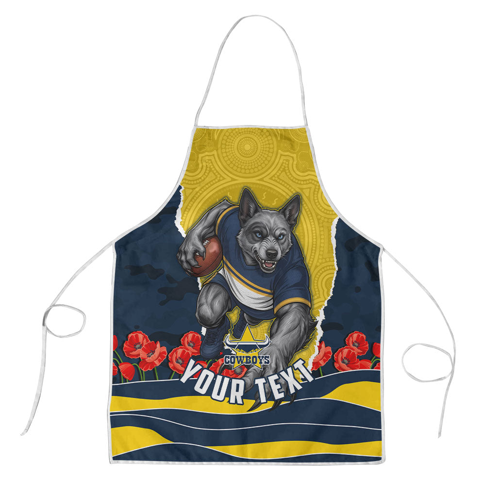 Personalized Cowboys ANZAC Tribute Apron Poppy Field Soldier Silhouette Aboriginal Rugby Mascot
