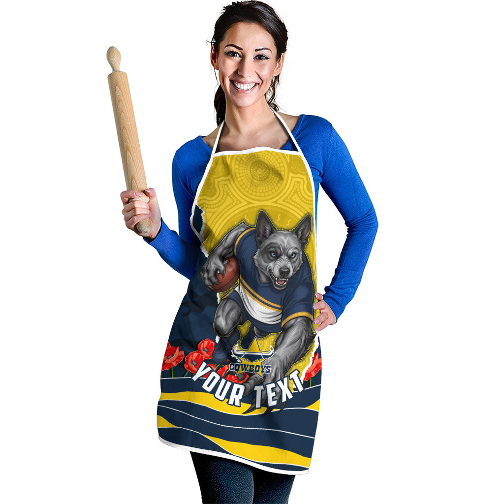 Personalized Cowboys ANZAC Tribute Apron Poppy Field Soldier Silhouette Aboriginal Rugby Mascot