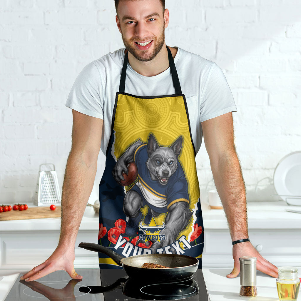 Personalized Cowboys ANZAC Tribute Apron Poppy Field Soldier Silhouette Aboriginal Rugby Mascot