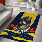 Personalized Cowboys ANZAC Tribute Area Rug Poppy Field Soldier Silhouette Aboriginal Rugby Mascot