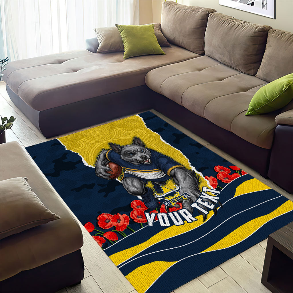 Personalized Cowboys ANZAC Tribute Area Rug Poppy Field Soldier Silhouette Aboriginal Rugby Mascot