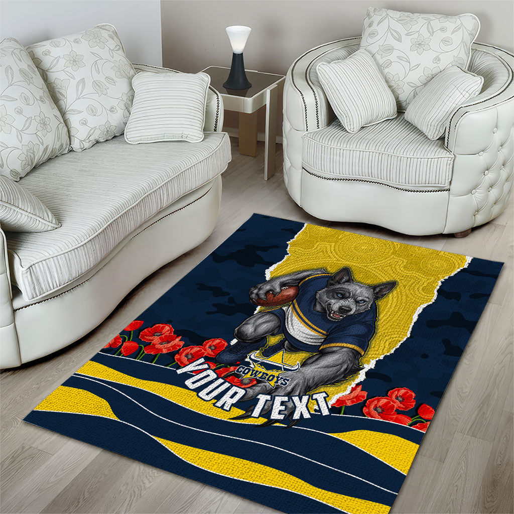 Personalized Cowboys ANZAC Tribute Area Rug Poppy Field Soldier Silhouette Aboriginal Rugby Mascot