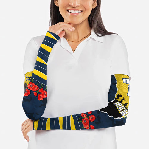 Personalized Cowboys ANZAC Tribute Arm Sleeves Poppy Field Soldier Silhouette Aboriginal Rugby Mascot