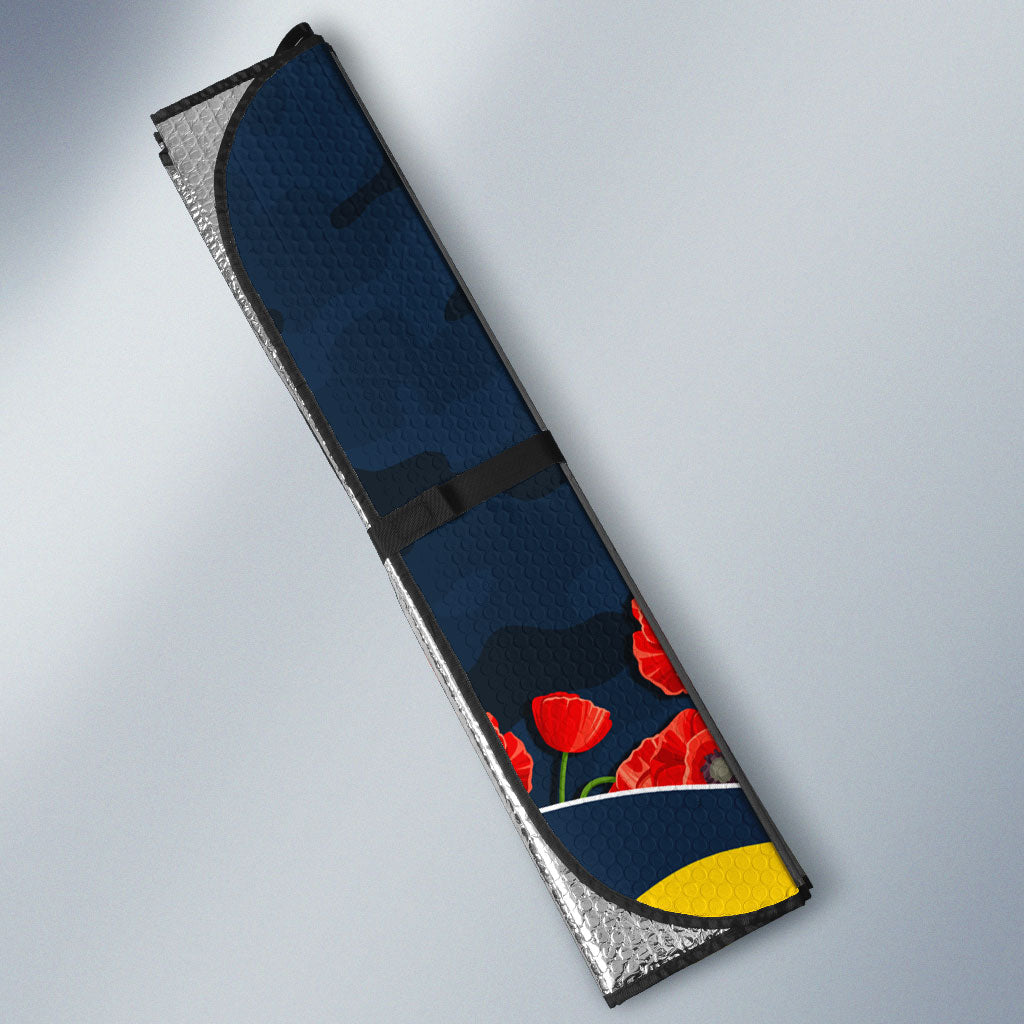 Personalized Cowboys ANZAC Tribute Auto Sun Shade Poppy Field Soldier Silhouette Aboriginal Rugby Mascot