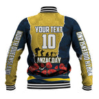 Personalized Cowboys ANZAC Tribute Baseball Jacket Poppy Field Soldier Silhouette Aboriginal Rugby Mascot