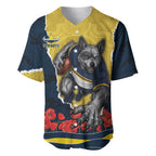 Personalized Cowboys ANZAC Tribute Baseball Jersey Poppy Field Soldier Silhouette Aboriginal Rugby Mascot