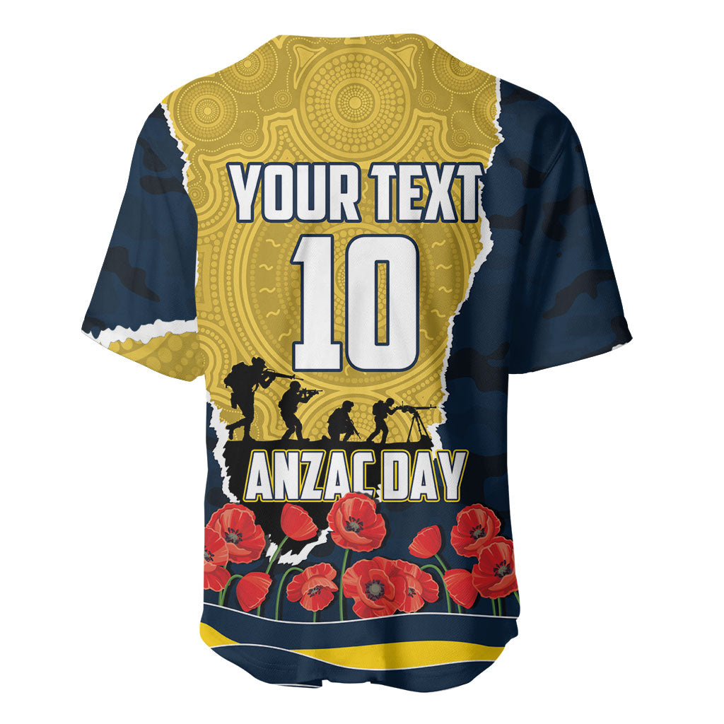Personalized Cowboys ANZAC Tribute Baseball Jersey Poppy Field Soldier Silhouette Aboriginal Rugby Mascot