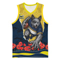 Personalized Cowboys ANZAC Tribute Basketball Jersey Poppy Field Soldier Silhouette Aboriginal Rugby Mascot