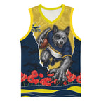 Personalized Cowboys ANZAC Tribute Basketball Jersey Poppy Field Soldier Silhouette Aboriginal Rugby Mascot