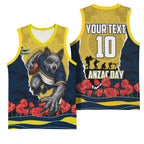 Personalized Cowboys ANZAC Tribute Basketball Jersey Poppy Field Soldier Silhouette Aboriginal Rugby Mascot