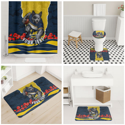 Personalized Cowboys ANZAC Tribute Bathroom Set Poppy Field Soldier Silhouette Aboriginal Rugby Mascot