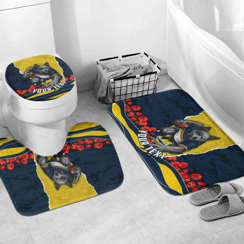 Personalized Cowboys ANZAC Tribute Bathroom Set Poppy Field Soldier Silhouette Aboriginal Rugby Mascot