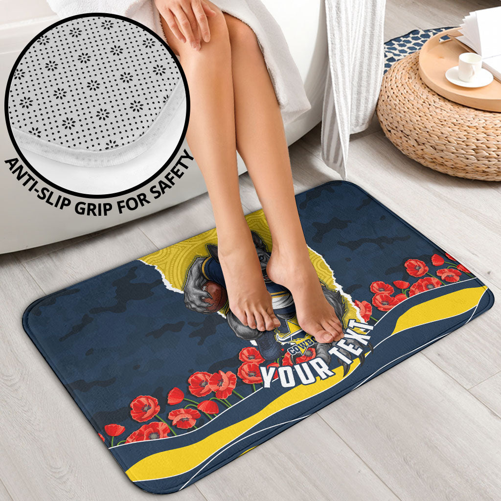 Personalized Cowboys ANZAC Tribute Bathroom Set Poppy Field Soldier Silhouette Aboriginal Rugby Mascot