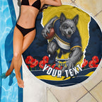 Personalized Cowboys ANZAC Tribute Beach Blanket Poppy Field Soldier Silhouette Aboriginal Rugby Mascot