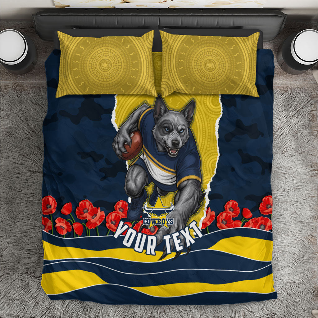 Personalized Cowboys ANZAC Tribute Bedding Set Poppy Field Soldier Silhouette Aboriginal Rugby Mascot