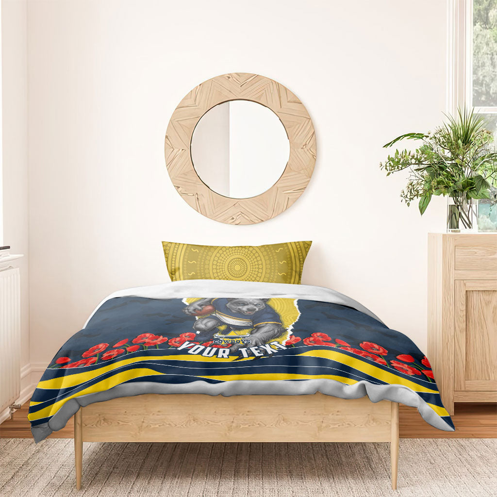Personalized Cowboys ANZAC Tribute Bedding Set Poppy Field Soldier Silhouette Aboriginal Rugby Mascot