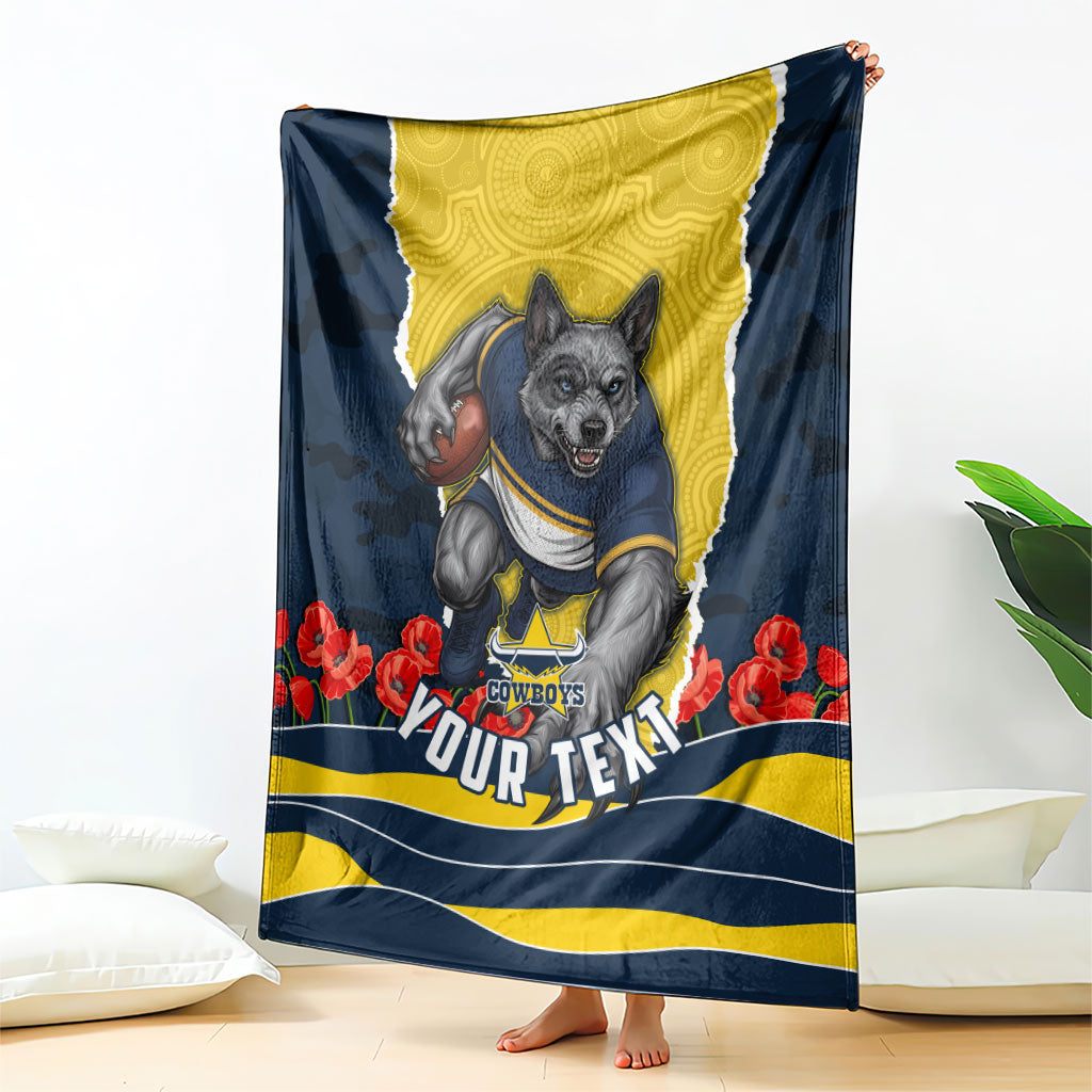 Personalized Cowboys ANZAC Tribute Blanket Poppy Field Soldier Silhouette Aboriginal Rugby Mascot