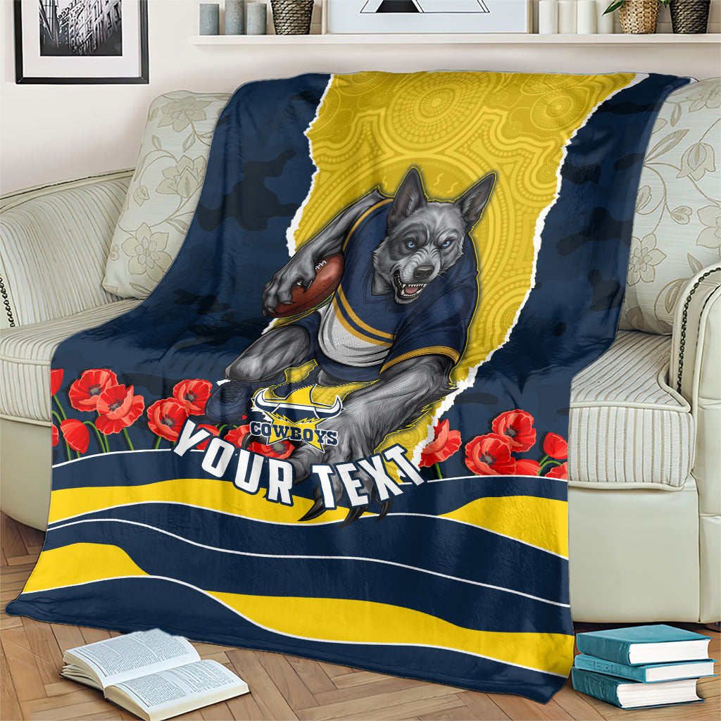 Personalized Cowboys ANZAC Tribute Blanket Poppy Field Soldier Silhouette Aboriginal Rugby Mascot