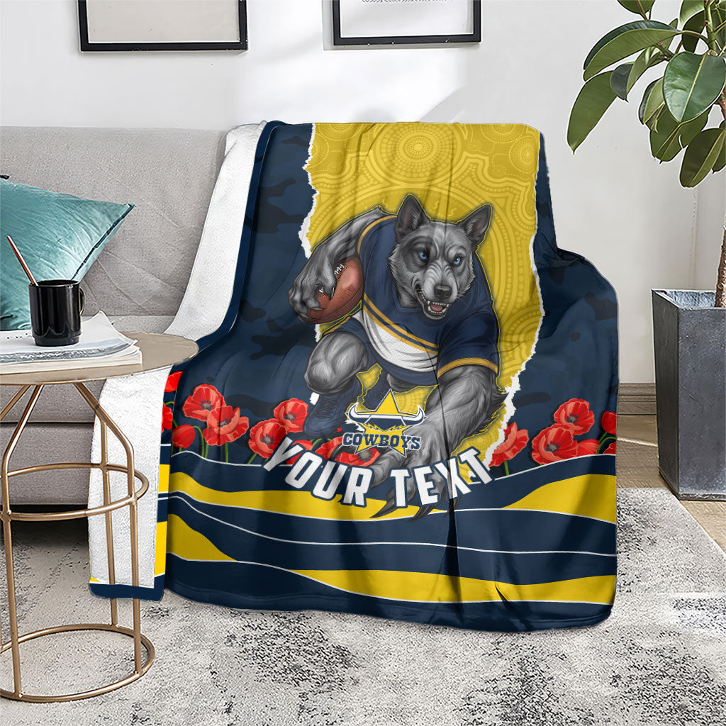 Personalized Cowboys ANZAC Tribute Blanket Poppy Field Soldier Silhouette Aboriginal Rugby Mascot