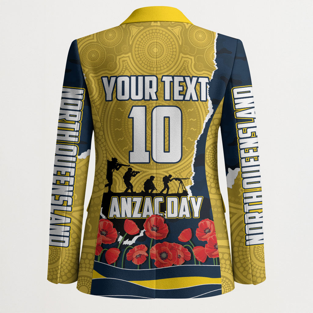 Personalized Cowboys ANZAC Tribute Blazer Poppy Field Soldier Silhouette Aboriginal Rugby Mascot