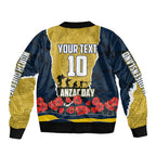 Personalized Cowboys ANZAC Tribute Bomber Jacket Poppy Field Soldier Silhouette Aboriginal Rugby Mascot
