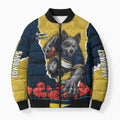 Personalized Cowboys ANZAC Tribute Bomber Puffer Jacket Poppy Field Soldier Silhouette Aboriginal Rugby Mascot