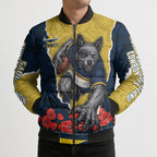 Personalized Cowboys ANZAC Tribute Bomber Puffer Jacket Poppy Field Soldier Silhouette Aboriginal Rugby Mascot