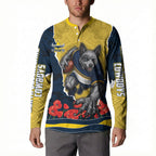 Personalized Cowboys ANZAC Tribute Button Sweatshirt Poppy Field Soldier Silhouette Aboriginal Rugby Mascot