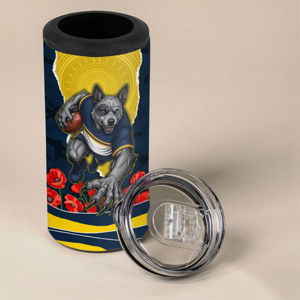 Personalized Cowboys ANZAC Tribute 4 in 1 Can Cooler Tumbler Poppy Field Soldier Silhouette Aboriginal Rugby Mascot
