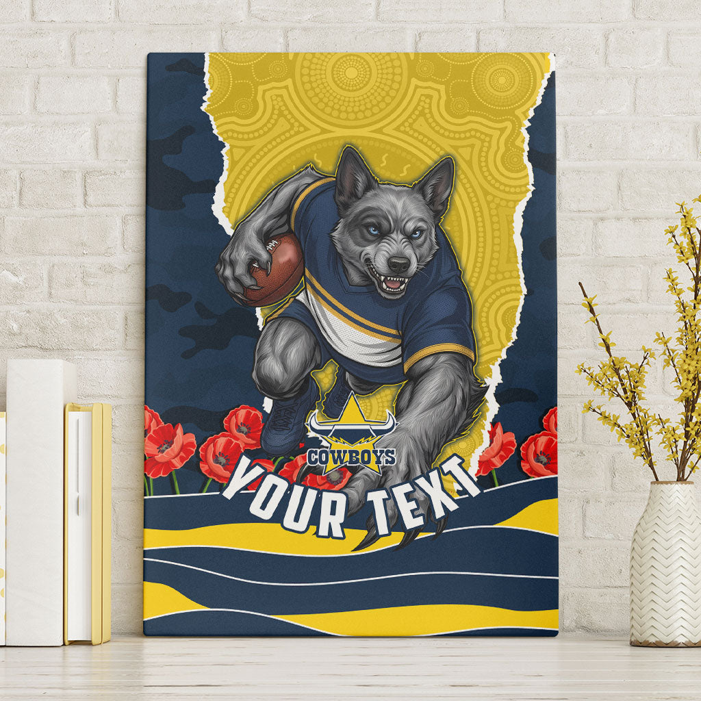 Personalized Cowboys ANZAC Tribute Canvas Wall Art Poppy Field Soldier Silhouette Aboriginal Rugby Mascot