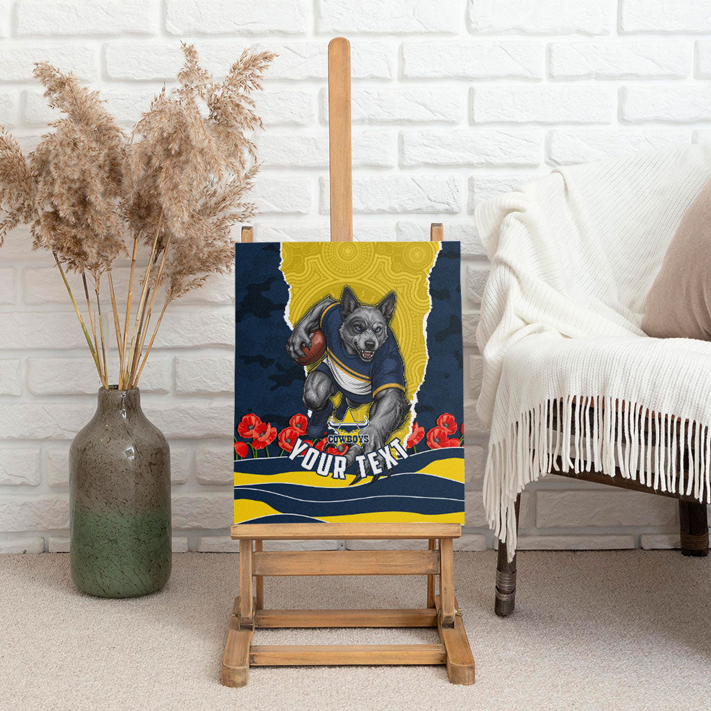 Personalized Cowboys ANZAC Tribute Canvas Wall Art Poppy Field Soldier Silhouette Aboriginal Rugby Mascot