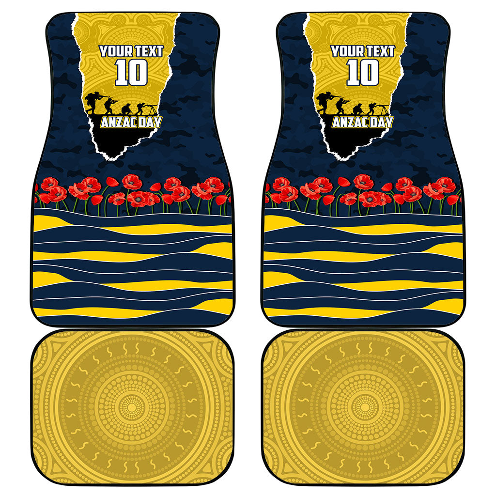 Personalized Cowboys ANZAC Tribute Car Mats Poppy Field Soldier Silhouette Aboriginal Rugby Mascot