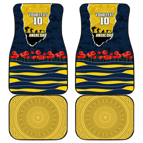 Personalized Cowboys ANZAC Tribute Car Mats Poppy Field Soldier Silhouette Aboriginal Rugby Mascot